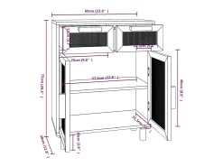 Aparador buffet cómoda mueble almacenaje organizador cocina salón salón 60 x 30 x 75 cm madera maciza de pino y ratán natural negro 02_0035971