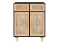 Aparador buffet cómoda mueble almacenaje organizador cocina salón salón 60 x 30 x 75 cm madera maciza de pino y ratán natural negro 02_0035971