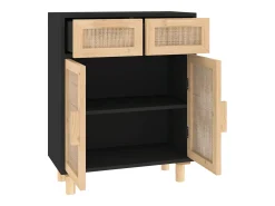 Aparador buffet cómoda mueble almacenaje organizador cocina salón salón 60 x 30 x 75 cm madera maciza de pino y ratán natural negro 02_0035971