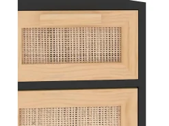 Aparador buffet cómoda mueble almacenaje organizador cocina salón salón 60 x 30 x 75 cm madera maciza de pino y ratán natural negro 02_0035971