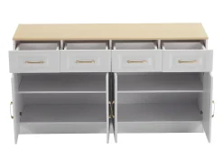 Aparador Buffet, con 4 cajones y 4 puertas, almacenaje, diseño moderno, madera MDF, blanco y roble (140x40x75 cm)