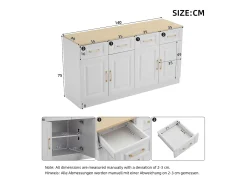 Aparador Buffet, con 4 cajones y 4 puertas, almacenaje, diseño moderno, madera MDF, blanco y roble (140x40x75 cm)