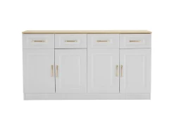 Aparador Buffet, con 4 cajones y 4 puertas, almacenaje, diseño moderno, madera MDF, blanco y roble (140x40x75 cm)