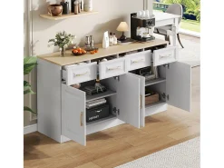 Aparador Buffet, con 4 cajones y 4 puertas, almacenaje, diseño moderno, madera MDF, blanco y roble (140x40x75 cm)