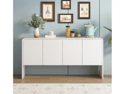 Aparador buffet con 4 puertas y sistema antirrebote, para salón y entrada, color blanco