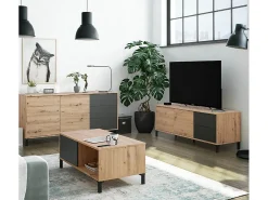 Aparador Buffet Mueble de Almacenamiento en melamina Color Roble y Gris Antracita - Altura 74 x Longitud 154 x Profundidad 41 cm