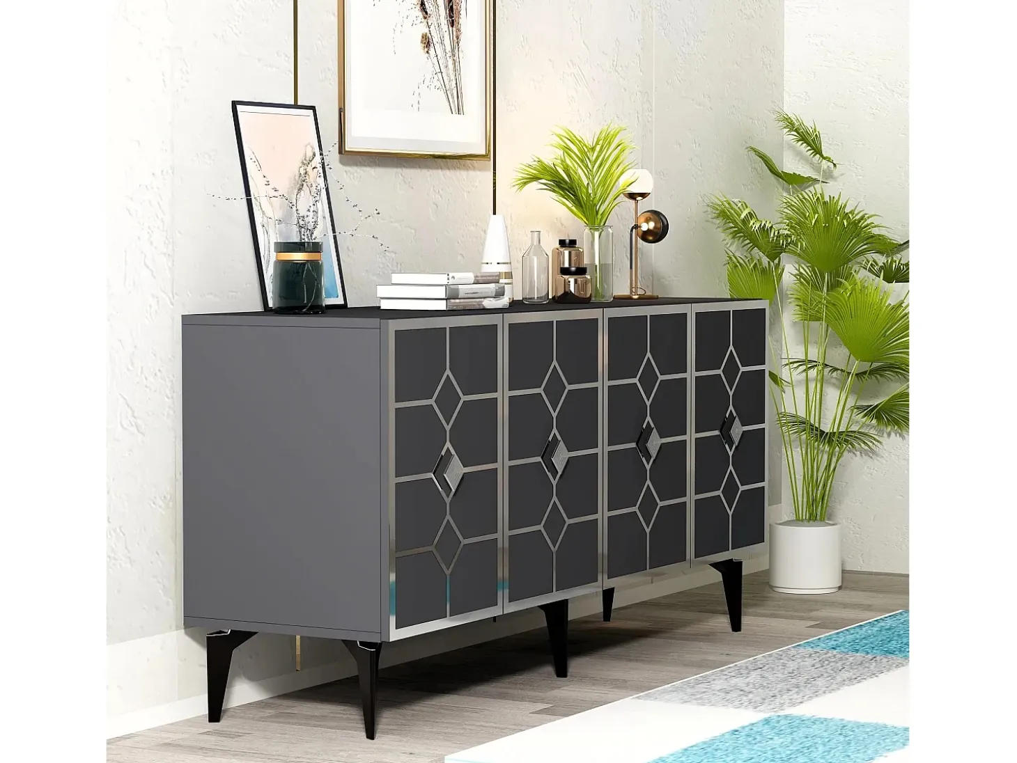Aparador Cagla Antracita Plata 150x79x40 cm
