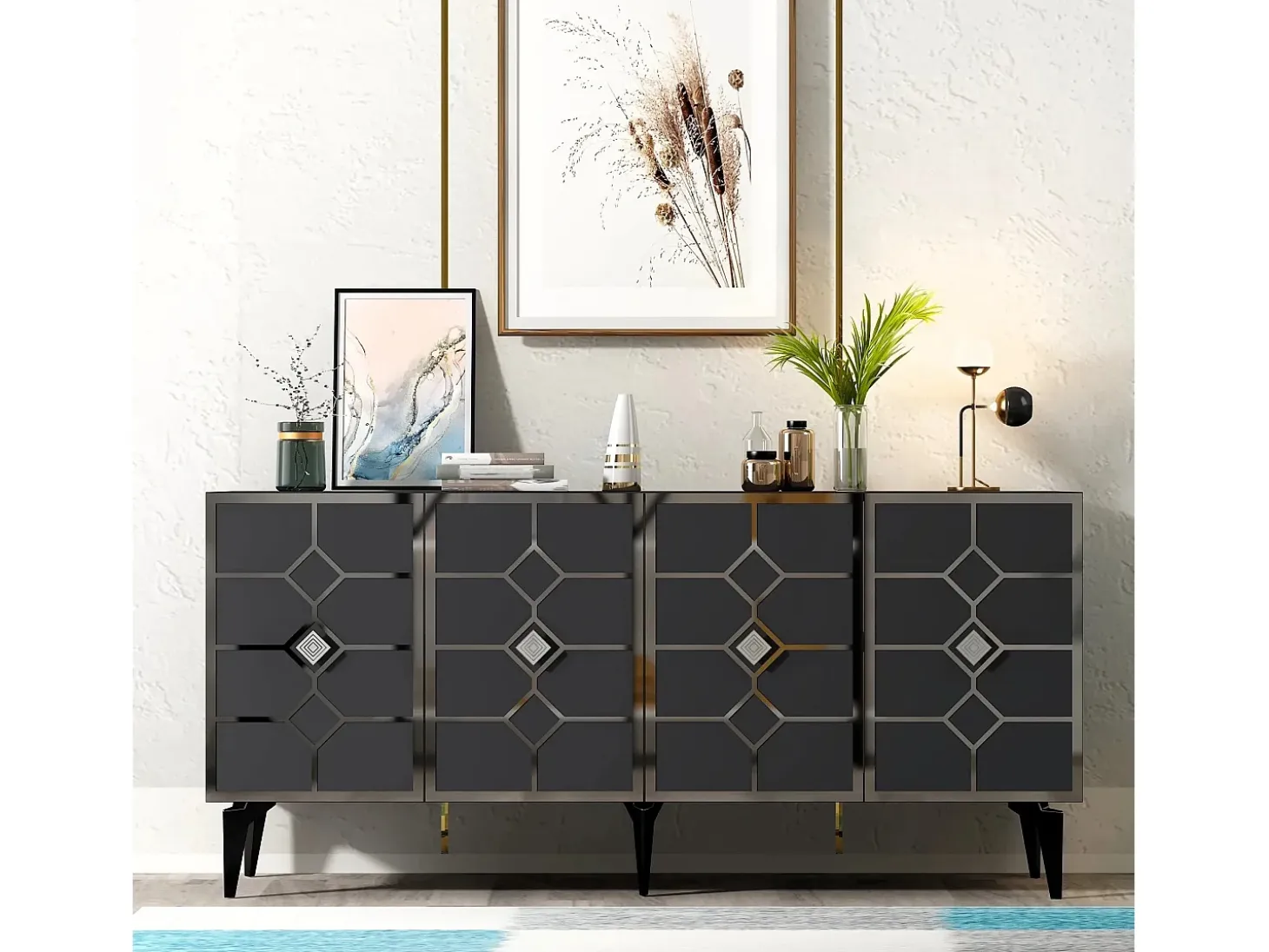 Aparador Cagla Antracita Plata 150x79x40 cm