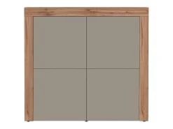 Aparador Chronos con 4 puertas en color topo mate y roble 140x40x130 cm