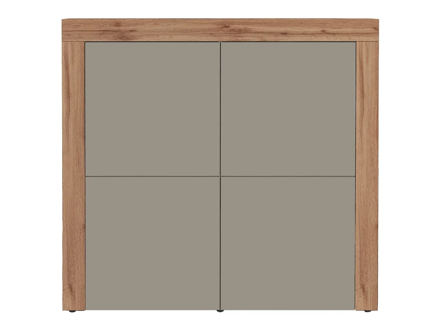 Aparador Chronos con 4 puertas en color topo mate y roble 140x40x130 cm