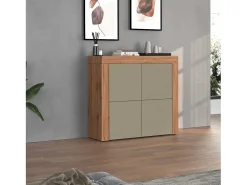 Aparador Chronos con 4 puertas en color topo mate y roble 140x40x130 cm