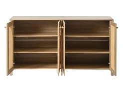 Aparador clásico natural de 4 puertas, diseño de puerta curva de ratán, 145x80x40cm