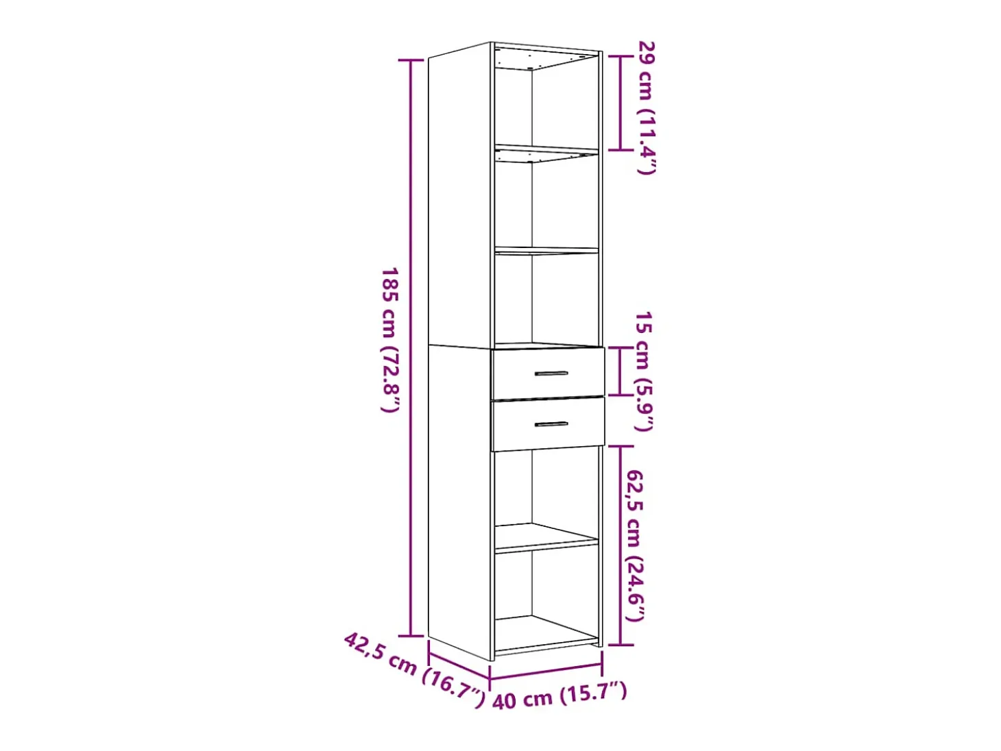 Aparador cómoda armario mueble organizador cocina salón salón alto sonoma 40 x 42,5 x 185 cm madera contrachapada marrón 02_0034062
