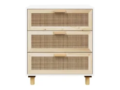 Aparador cómoda armario mueble organizador cocina salón salón 60 x 30 x 70 cm madera maciza de pino y ratán blanco natural 02_0030333