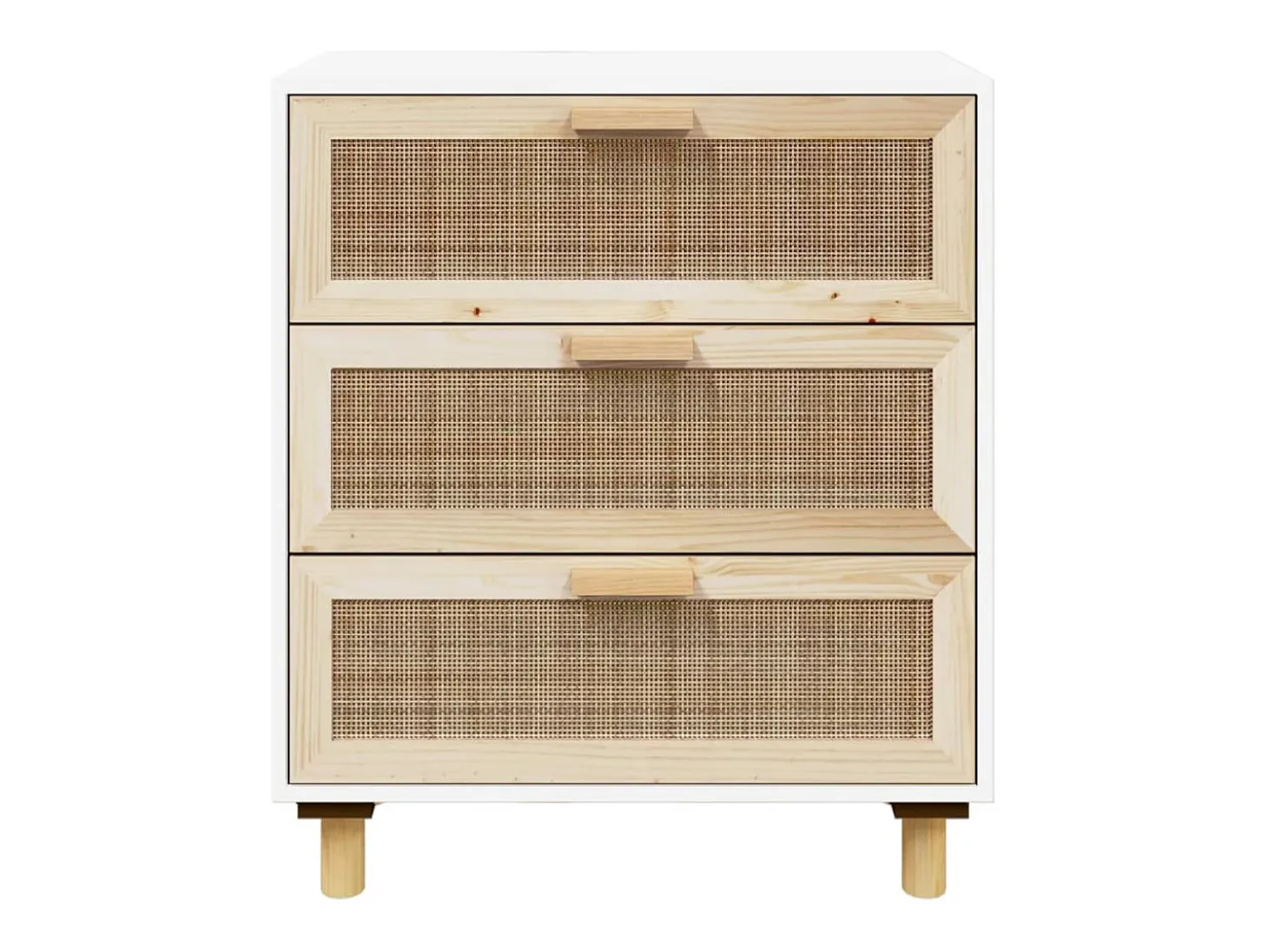Aparador cómoda armario mueble organizador cocina salón salón 60 x 30 x 70 cm madera maciza de pino y ratán blanco natural 02_0030333