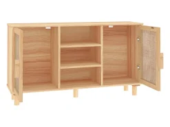 Aparador cómoda armario mueble organizador cocina salón salón 105 x 30 x 60 cm madera maciza de pino y ratán natural marrón 02_0035714