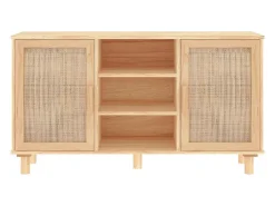 Aparador cómoda armario mueble organizador cocina salón salón 105 x 30 x 60 cm madera maciza de pino y ratán natural marrón 02_0035714