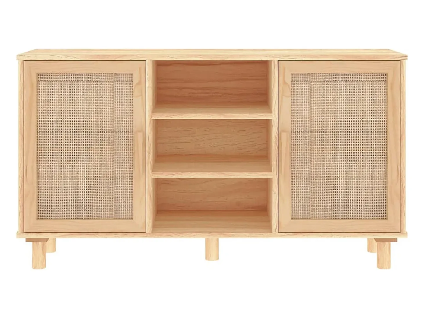 Aparador cómoda armario mueble organizador cocina salón salón 105 x 30 x 60 cm madera maciza de pino y ratán natural marrón 02_0035714