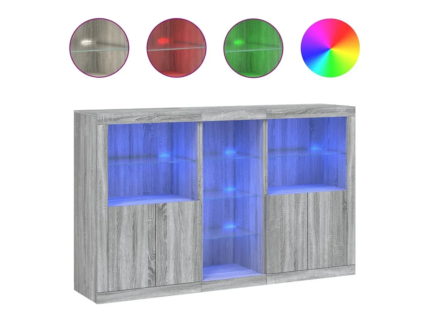 Aparador cómoda armario mueble organizador cocina salón salón con luces LED sonoma 162 x 37 x 100 cm gris 02_0030055