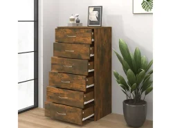 Aparador Cómoda Armario Unidad de Almacenamiento Organizador Cocina Salón Salón con 6 Cajones 50 x 34 x 96 cm Madera Contrachapada Marrón 02_0029759