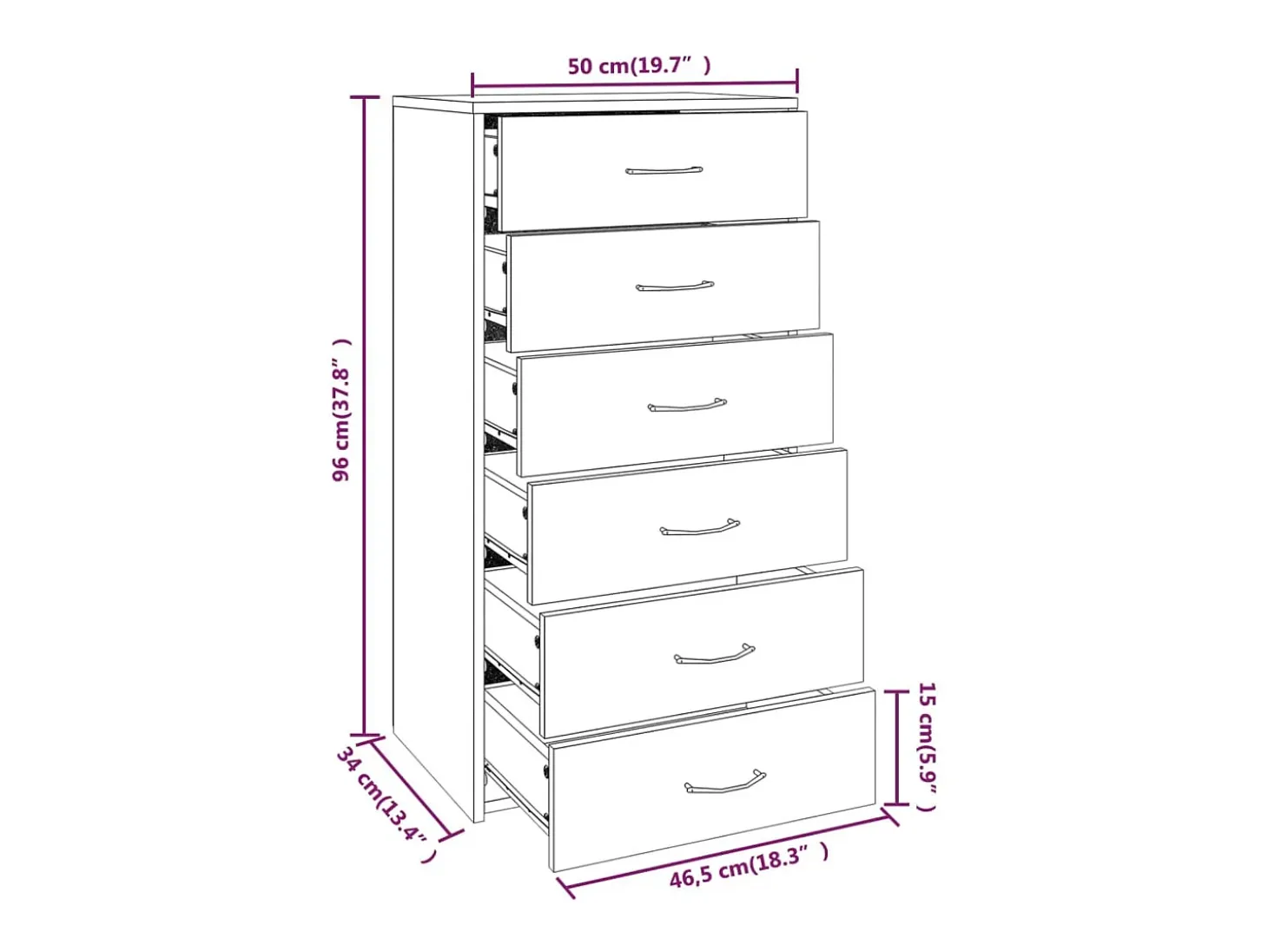 Aparador Cómoda Armario Unidad de Almacenamiento Organizador Cocina Salón Salón con 6 Cajones 50 x 34 x 96 cm Madera Contrachapada Marrón 02_0029759