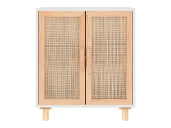 Aparador cómoda armario unidad de almacenamiento organizador cocina salón salón 60 x 30 x 70 cm madera maciza de pino y ratán blanco natural 02_0030334