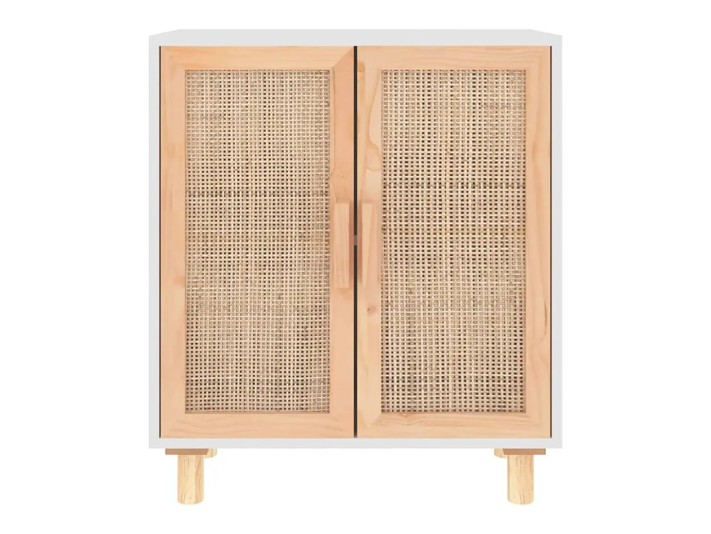 Aparador cómoda armario unidad de almacenamiento organizador cocina salón salón 60 x 30 x 70 cm madera maciza de pino y ratán blanco natural 02_0030334