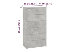 Aparador Cómoda Armario Unidad de Almacenamiento Organizador Cocina Salón Salón con 6 Cajones 50 x 34 x 96 cm Madera Contrachapada Gris 02_0029761