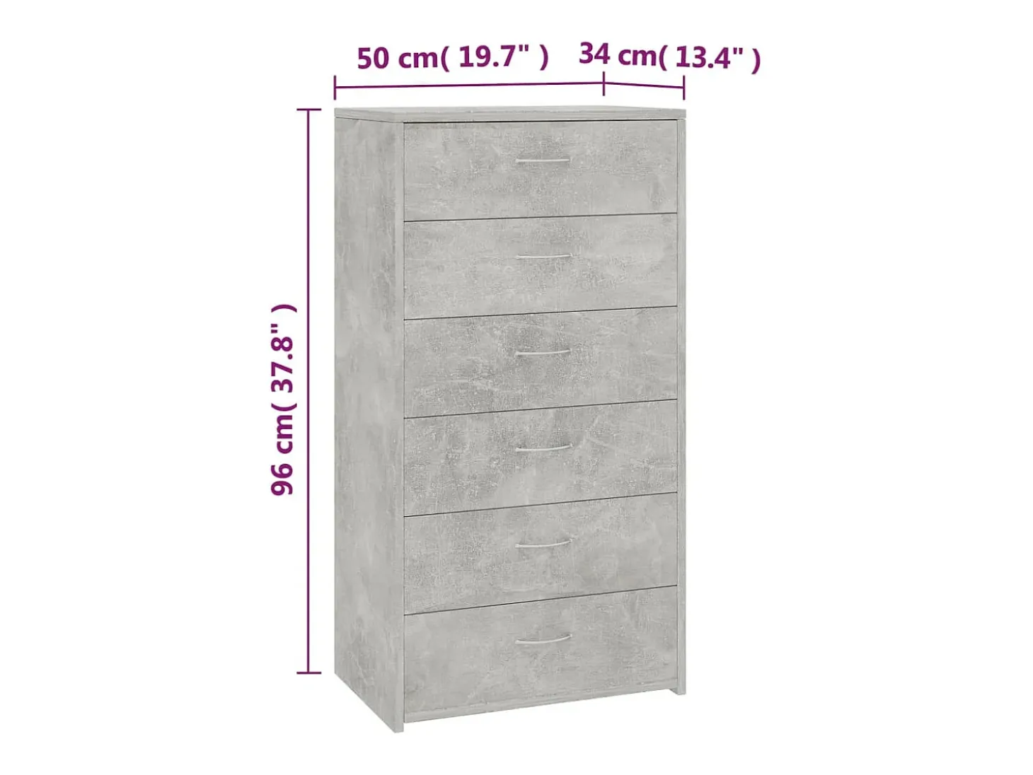 Aparador Cómoda Armario Unidad de Almacenamiento Organizador Cocina Salón Salón con 6 Cajones 50 x 34 x 96 cm Madera Contrachapada Gris 02_0029761