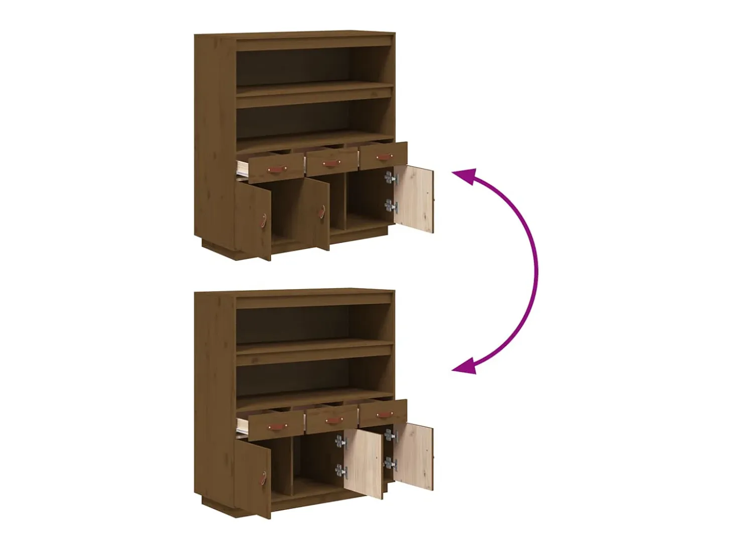 Aparador cómoda cómoda armario mueble organizador cocina salón salón alto 100 x 40 x 108,5 cm madera maciza de pino marrón 02_0034750