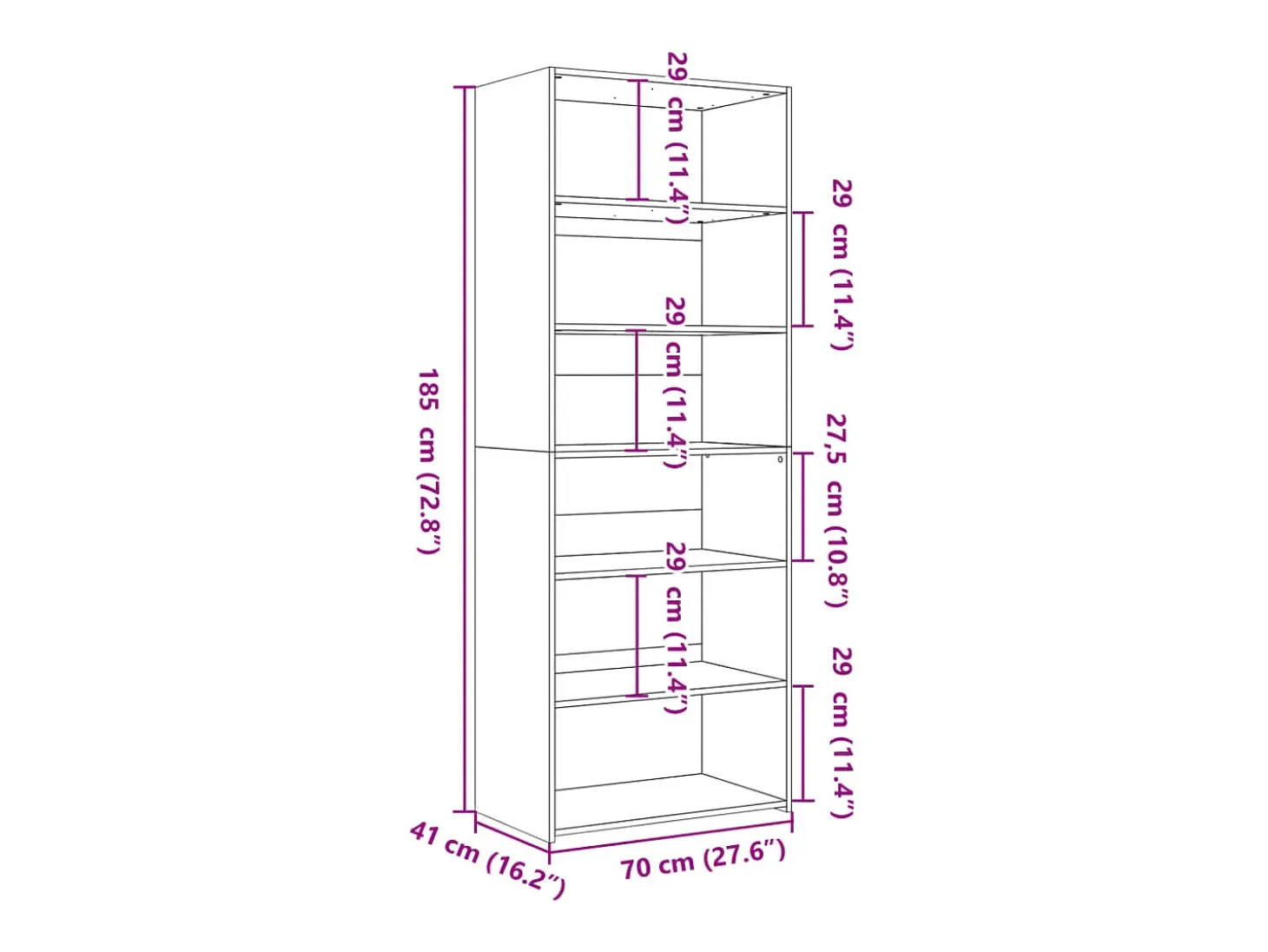 Aparador cómoda cómoda armario mueble organizador cocina salón salón alto Sonoma 70 x 41 x 185 cm madera contrachapada gris 02_0035627