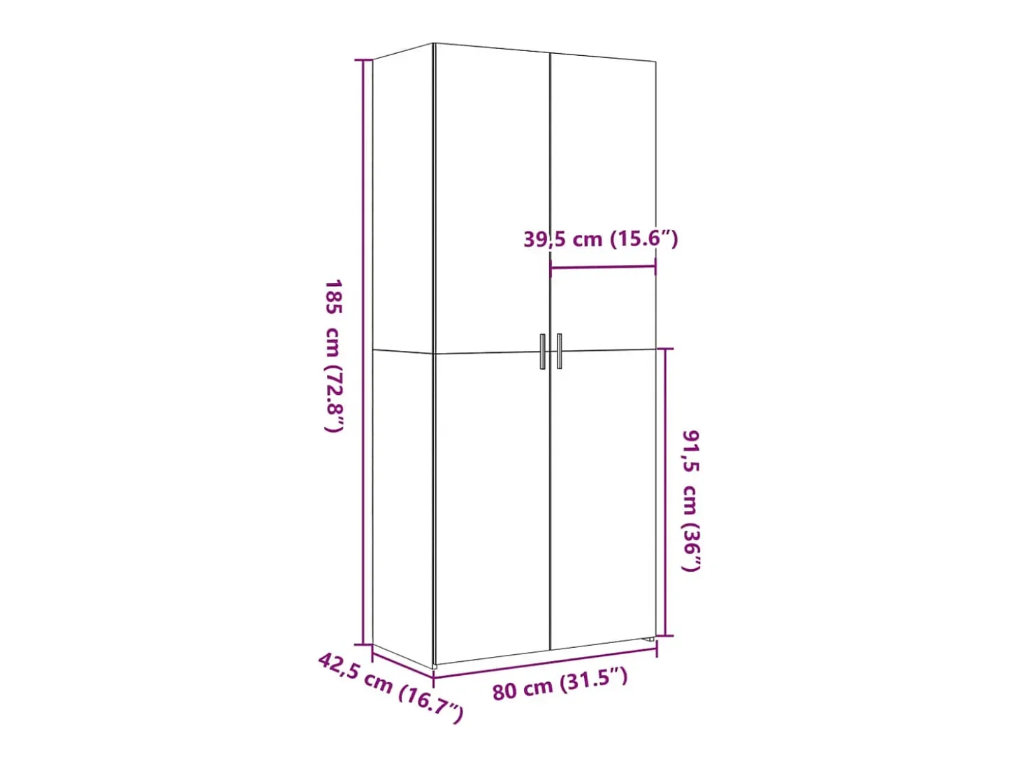 Aparador cómoda cómoda armario mueble organizador cocina salón salón alto Sonoma 80 x 42,5 x 185 cm madera contrachapada gris 02_0035635