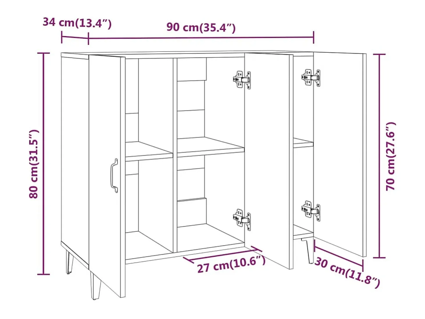 Aparador cómoda cómoda armario mueble organizador cocina salón salón 90 x 34 x 80 cm madera contrachapada gris 02_0032119