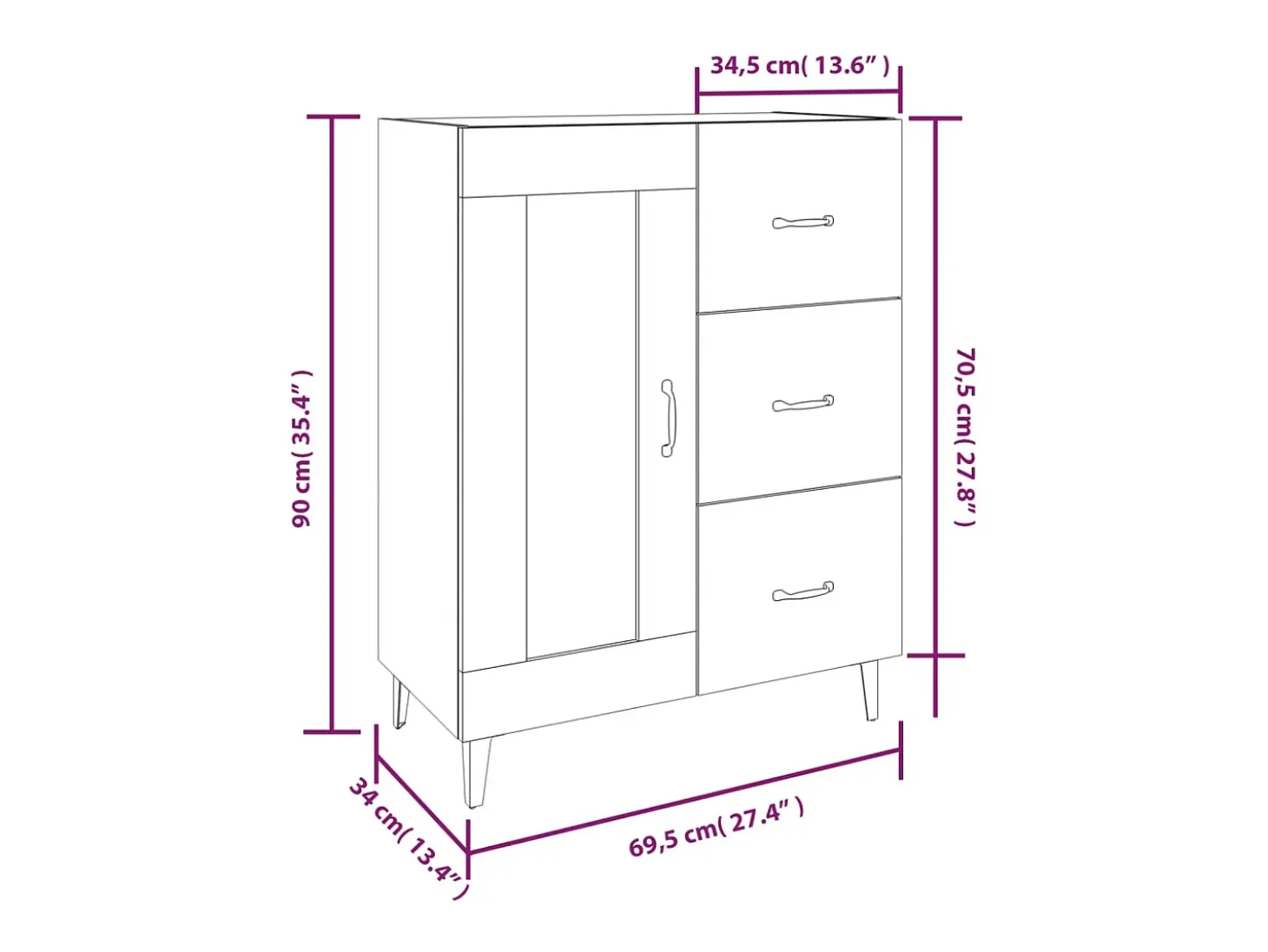 Aparador cómoda cómoda armario mueble de almacenamiento organizador cocina salón salón Sonoma 69,5 x 34 x 90 cm madera contrachapada marrón 02_0031656