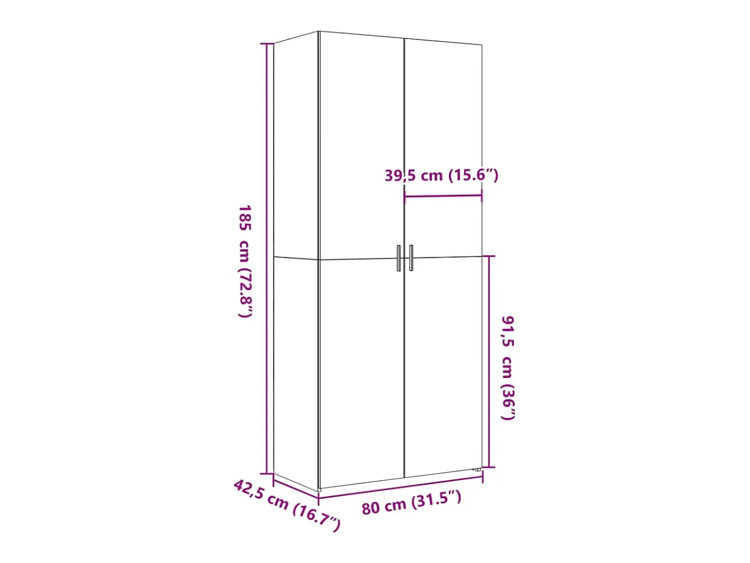 Aparador cómoda cómoda armario mueble organizador cocina salón salón alto Sonoma 80 x 42,5 x 185 cm madera contrachapada marrón 02_0034209