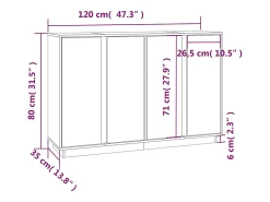 Aparador cómoda cómoda armario mueble organizador cocina salón salón 120 x 35 x 80 cm madera maciza de pino marrón 02_0035738