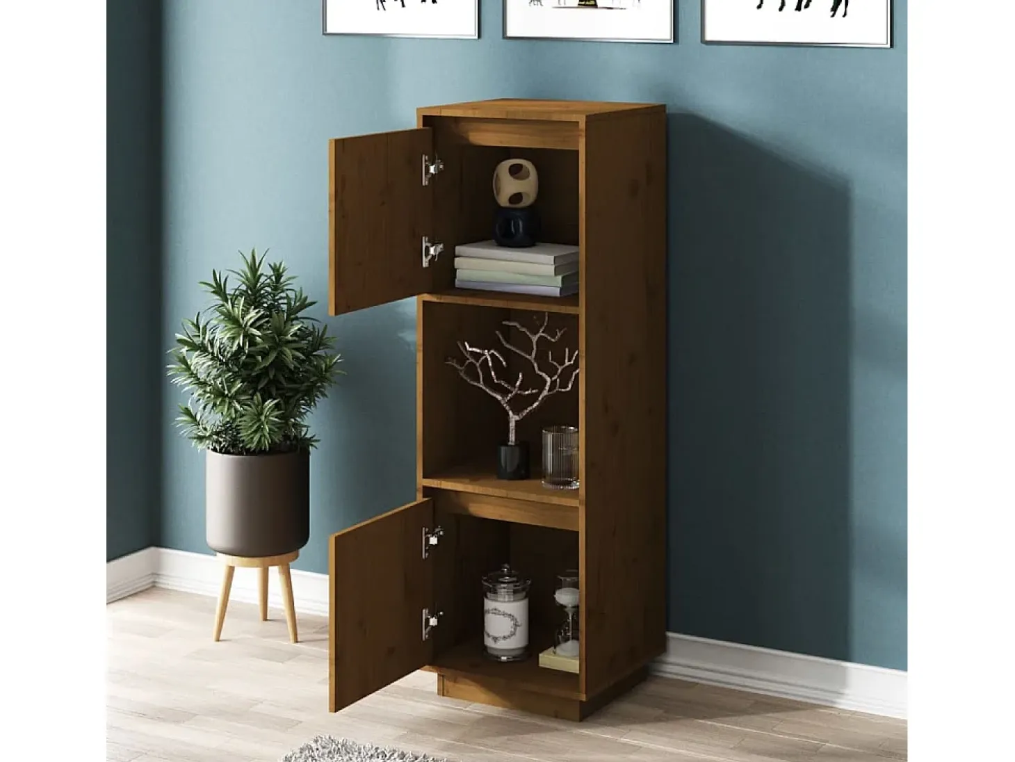 Aparador cómoda cómoda armario mueble organizador cocina salón salón alto 38 x 35 x 117 cm madera maciza de pino marrón 02_0034754