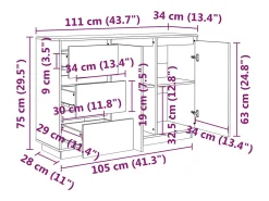Aparador cómoda cómoda armario mueble organizador cocina salón salón 111 x 34 x 75 cm madera maciza de pino marrón 02_0029524
