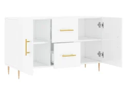 Aparador cómoda cómoda armario mueble organizador cocina salón brillante 100 x 36 x 60 cm madera contrachapada blanco 02_0030553