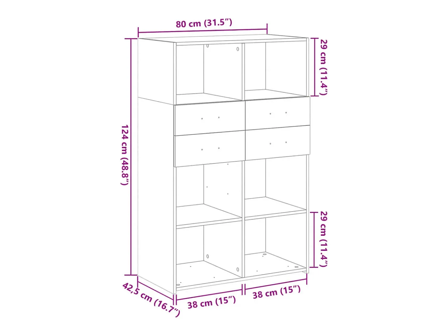 Aparador cómoda cómoda armario mueble organizador cocina salón salón alto Sonoma 80 x 42,5 x 124 cm madera contrachapada marrón 02_0034208