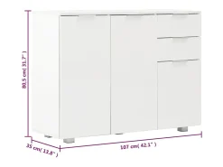 Aparador cómoda cómoda armario mueble organizador cocina salón salón brillante 107 x 35 x 80,5 cm blanco 02_0030571