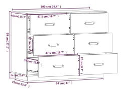 Aparador cómoda cómoda armario mueble organizador cocina salón salón 100 x 40 x 75 cm madera maciza de pino blanco 02_0030171