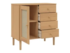 Aparador cómoda cómoda armario mueble organizador cocina salón salón aspecto ratán 80 x 40 x 80 cm madera maciza de pino marrón 02_0036232