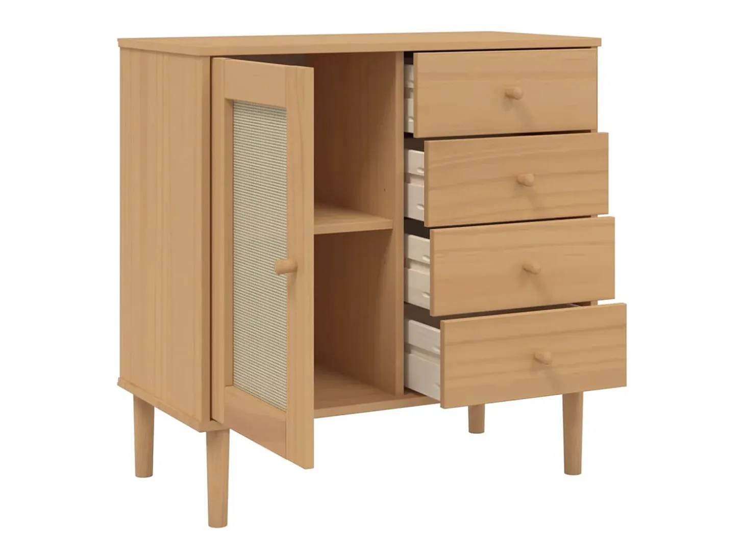 Aparador cómoda cómoda armario mueble organizador cocina salón salón aspecto ratán 80 x 40 x 80 cm madera maciza de pino marrón 02_0036232