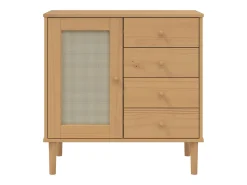 Aparador cómoda cómoda armario mueble organizador cocina salón salón aspecto ratán 80 x 40 x 80 cm madera maciza de pino marrón 02_0036232