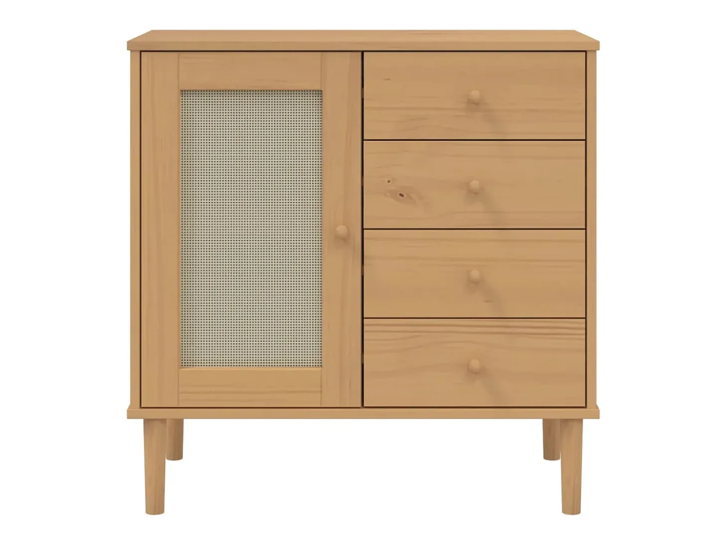 Aparador cómoda cómoda armario mueble organizador cocina salón salón aspecto ratán 80 x 40 x 80 cm madera maciza de pino marrón 02_0036232