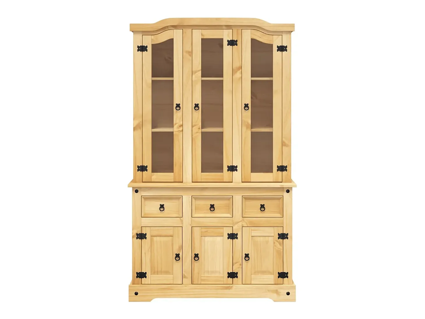 Aparador Cómoda Cómoda Mueble Almacenamiento Organizador Cocina Salón Corona 112 x 43 x 196 cm Madera Maciza Pino Mexicano Marrón 02_0031748