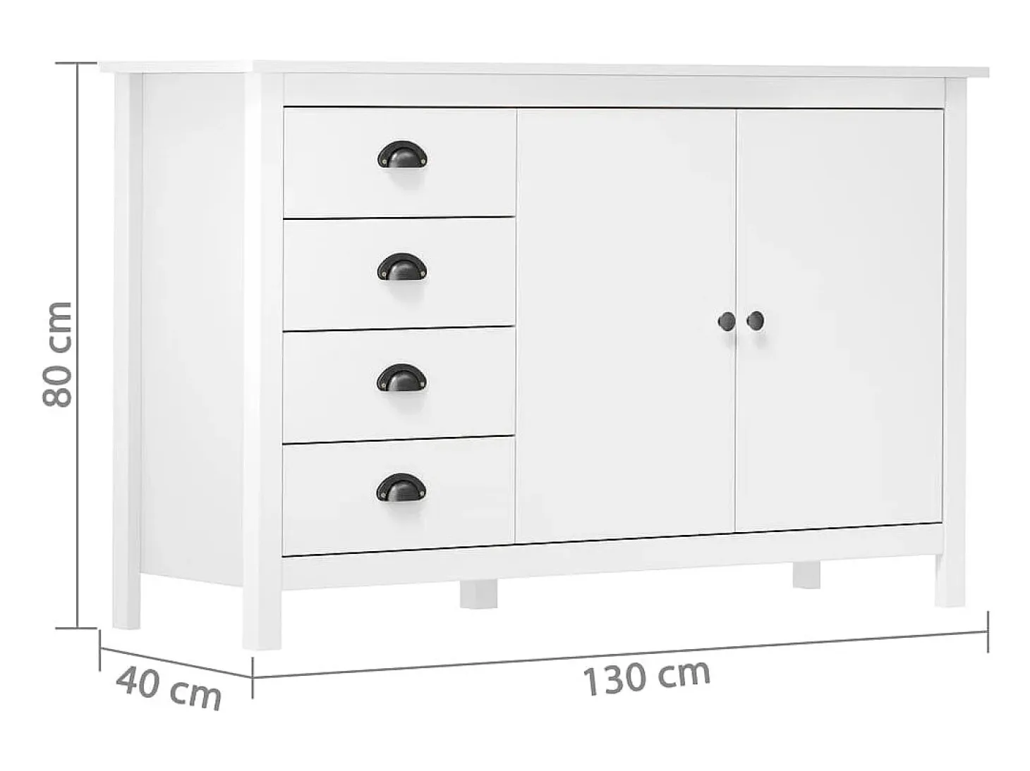 Aparador Cómoda Cómoda Mueble Almacenamiento Organizador Cocina Salón Salón Hill 130 x 40 x 80 cm Madera Maciza de Pino Blanco 02_0035666