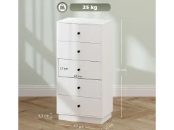 Aparador Cómoda con 5 cajones, Cajonera para Salón y Pasillo 47 x 29 x 95 cm Blanco