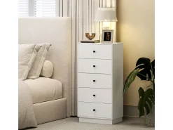 Aparador Cómoda con 5 cajones, Cajonera para Salón y Pasillo 47 x 29 x 95 cm Blanco